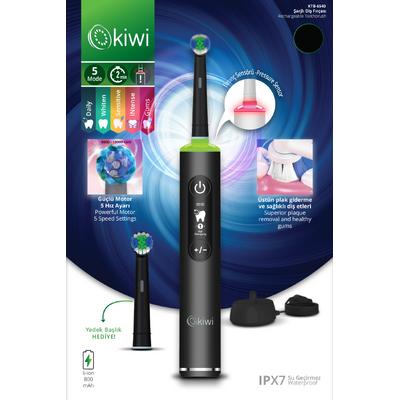 Kiwi KTB-6540 Şarjlı Diş Fırçası | 5 Farklı Mod & LCD Ekran Siyah