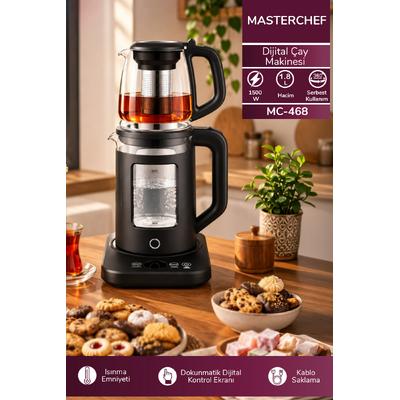Masterchef MC-468 Dijital Çay Makinesi l 1500W & 1.8L & 1L Demlik & Dijital Ekran & 360 Kablosuz Kullanım