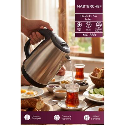 Masterchef MC-388 Su Isıtıcı Kettle l 1500W 2.2L Paslanmaz Çelik & Otomatik Kapanma & 360 Kablosuz Kullanım