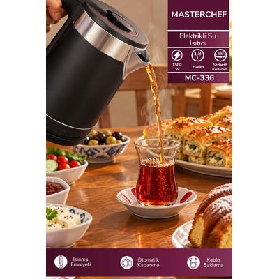 MC-336 Elektrikli Su Isıtıcı l 1500W 1.8L Paslanmaz Çelik & Otomatik Kapanma & 360 Kablosuz Kullanım