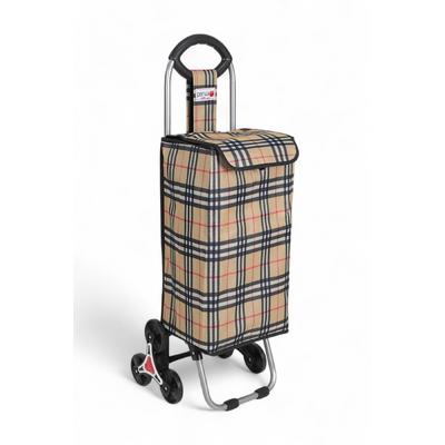 Perilla 403B 3 Tekerli Merdiven Çıkabilen Pazar Arabası 3 Tekerli Alışveriş Sepeti Kahve Ekose