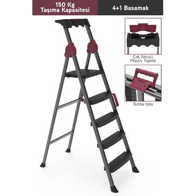Perilla Comfort 4+1 Basamaklı Kolay Taşınır Tutamaçlı Profil Metal Merdiven