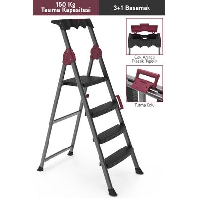 Perilla Comfort 3+1 Basamaklı Kolay Taşınır Tutamaçlı Profil Metal Merdiven