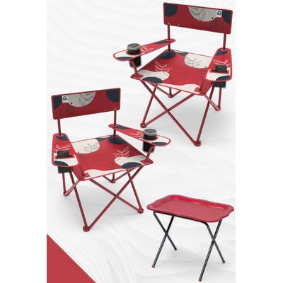 Perilla Qufi Katlanır Kamp Piknik Sandalyesi Rejisör Koltuğu 2 Adet + Kamp Sehpası Set - Kırmızı