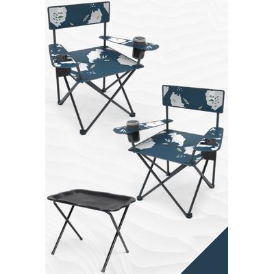 Perilla Qufi Katlanır Kamp Piknik Sandalyesi Rejisör Koltuğu - 2 Adet Mavi + Kamp Sehpası