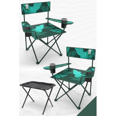 Perilla Qufi Katlanır Kamp Piknik Sandalyesi Rejisör Koltuğu - 2 Adet Yeşil + Kamp Sehpası