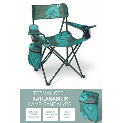 Perilla Qufi Termal Cepli Katlanır Telefon Tutma Aparatlı Kamp Piknik Sandalyesi Rejisör Koltuğu - Yeşil