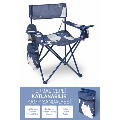 Perilla Qufi Termal Cepli Katlanır Telefon Tutma Aparatlı Kamp Piknik Sandalyesi Rejisör Koltuğu - Mavi