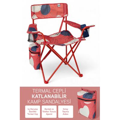 Perilla Qufi Termal Cepli Katlanır Telefon Tutma Aparatlı Kamp Piknik Sandalyesi Rejisör Koltuğu - Kırmızı