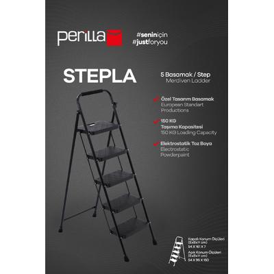 Perilla Stepla Katlanır Çelik Merdiven 5 Basamaklı Siyah – Ev & Ofis Kullanımı