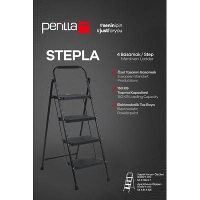Perilla Stepla Katlanır Çelik Merdiven 4 Basamaklı Siyah – Ev & Ofis Kullanımı