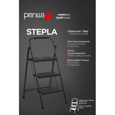 Perilla Stepla Katlanır Çelik Merdiven 3 Basamaklı Siyah – Ev & Ofis Kullanımı