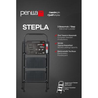 Perilla Stepla Katlanır Çelik Merdiven 3 Basamaklı Siyah – Ev & Ofis Kullanımı