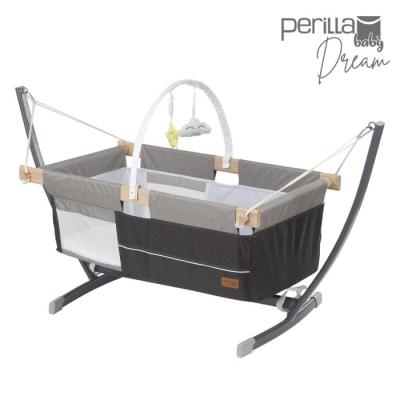 Perilla Dream Ahşap Kenarlı Cibinlikli Oyuncaklı Bebek Hamak Beşik Siyah