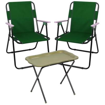 Romee Ahşap Kollu Katlanır Bahçe Kamp Sandalyesi +Sehpa Yeşil Set