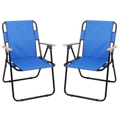 Romee Katlanır Ahşap Kollu Bahçe Kamp Sandalyesi 2 adet Mavi Set