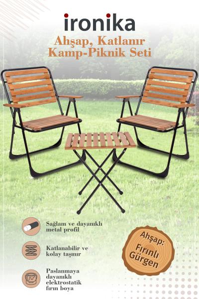 Ahşap Katlanabilir Kamp Piknik Sandalye Masa Seti