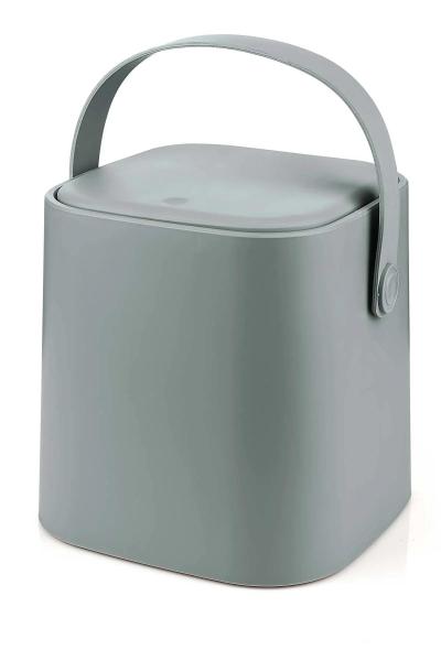 İronika Deri Saplı İç Kovalı Click Kapaklı Mutfak Banyo Tuvalet Çöp Kovası 4 LT Çöp Kutusu Gri
