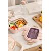 2 Bölmeli Kaşık Çatallı Paslanmaz Çelik Yemek Kabı Lunch Box Sefer Tası Beslenme Kabı Pembe