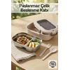 2 Bölmeli Kaşık Çatallı Paslanmaz Çelik Yemek Kabı Lunch Box Sefer Tası Beslenme Kabı Latte